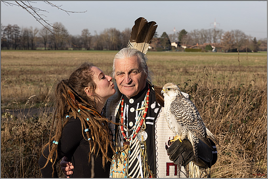 Cheyenne-Halbblut Hunting Wolf in der Falknerei Pierre Schmidt; Gymnich, 09.02.2023